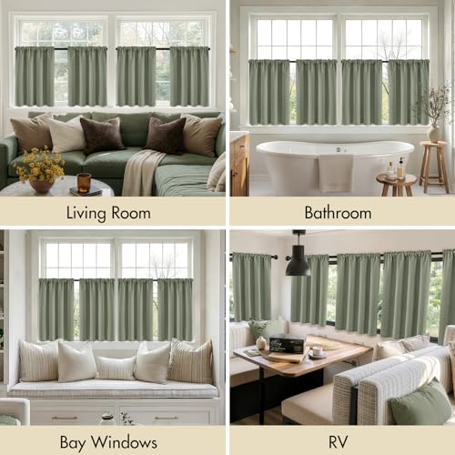 Image of MIULEE Short Blackout Curtains for Kitchen 36-Inch Length Sage Green 4-Pack | Light Blocking, Cafe Curtains, Room Darkening Thermal Insulation, Privacy Protection, Half-Tier Curtains for Small Windows
