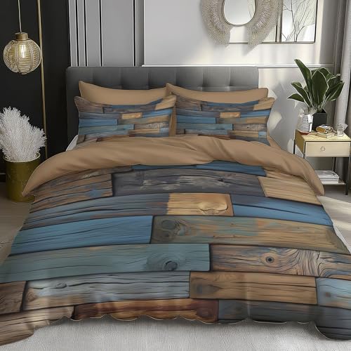 Double Size Retro design Wood board pattern 200x200cm Duvet Cover Dark blue...
