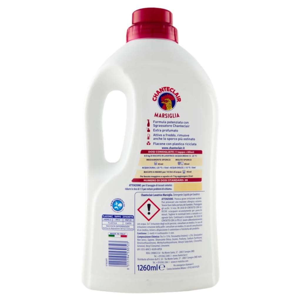 8 confezioni di test Chanteclair Lavatrice Marsiglia + bicarbonato – detersivo liquido per lavatrice – detersivo – 28 lavaggi 1260 ml + portachiavi Beni Culinari