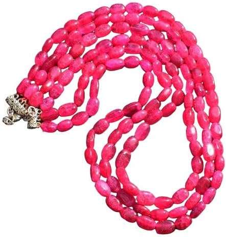510 Cts 3 Strand Enhanced Red Ruby Oval Shape Beaded Womens Necklace CHIK_NECKLACE-31672