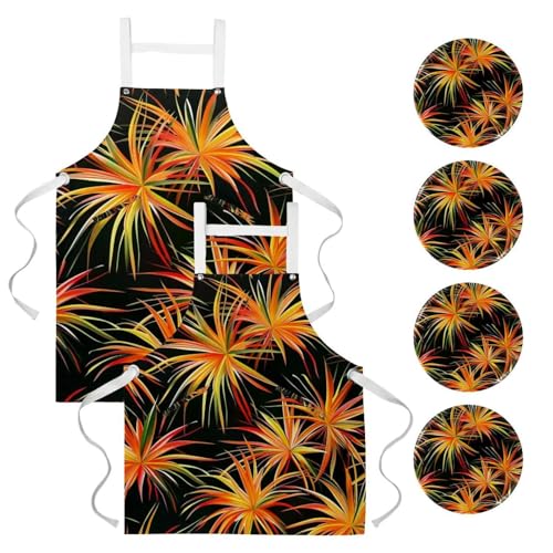 Tablier de cuisine en lin pour barbecue et cuisine en duo motif palmier coloré