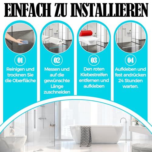 KWJEIULSOQ 200cm Schwallschutzleiste Dusche, Silikon Selbstklebender Schwallschutzleiste, Wasserstopper Dusche Nass- und Trockentrennung für Küche Toilette Duschabtrennung (Weiß)