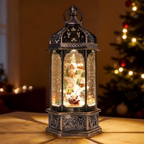 DGSCAK Lighted Musical Christmas Snow Globe Lantern, 12.99" Rotat...