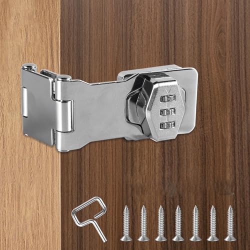 1PC Password Hasp Locks, 90-180 Degree Cabinet Password Locks Fold Collapsible Hasp Latch Security Combination Latch Lock Barn Door Lock with Screws for Locker, Barn, Outdoor, Garden,Silver