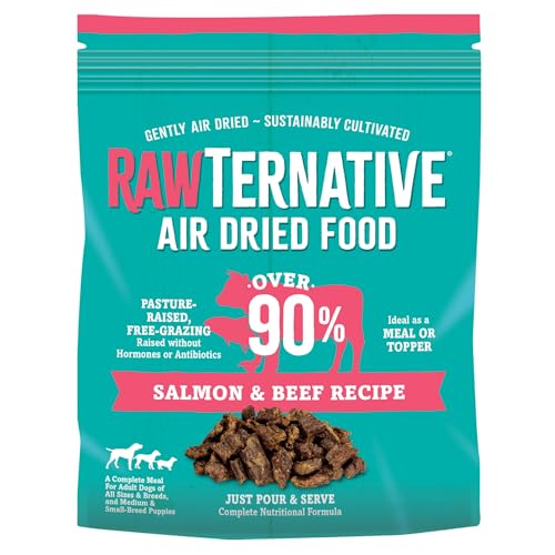 RawTernative Air Dried Dog Food, High Protein, Over 90% Real Salmon & Beef + New Zealand Green Mussels, Complete Meal or Topper, Grain Free, Gluten Free, Non GMO, (5 lb Bag)
