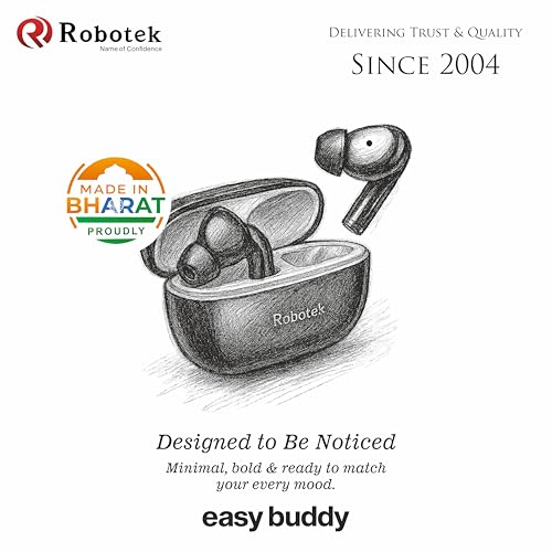 Image of Robotek EasyBuddy True Wireless Earbuds | 32 Hours Playtime, Water Resistant | Silicon mic for Crystal Clear Calling | Lightweight & Durable Design (Black)