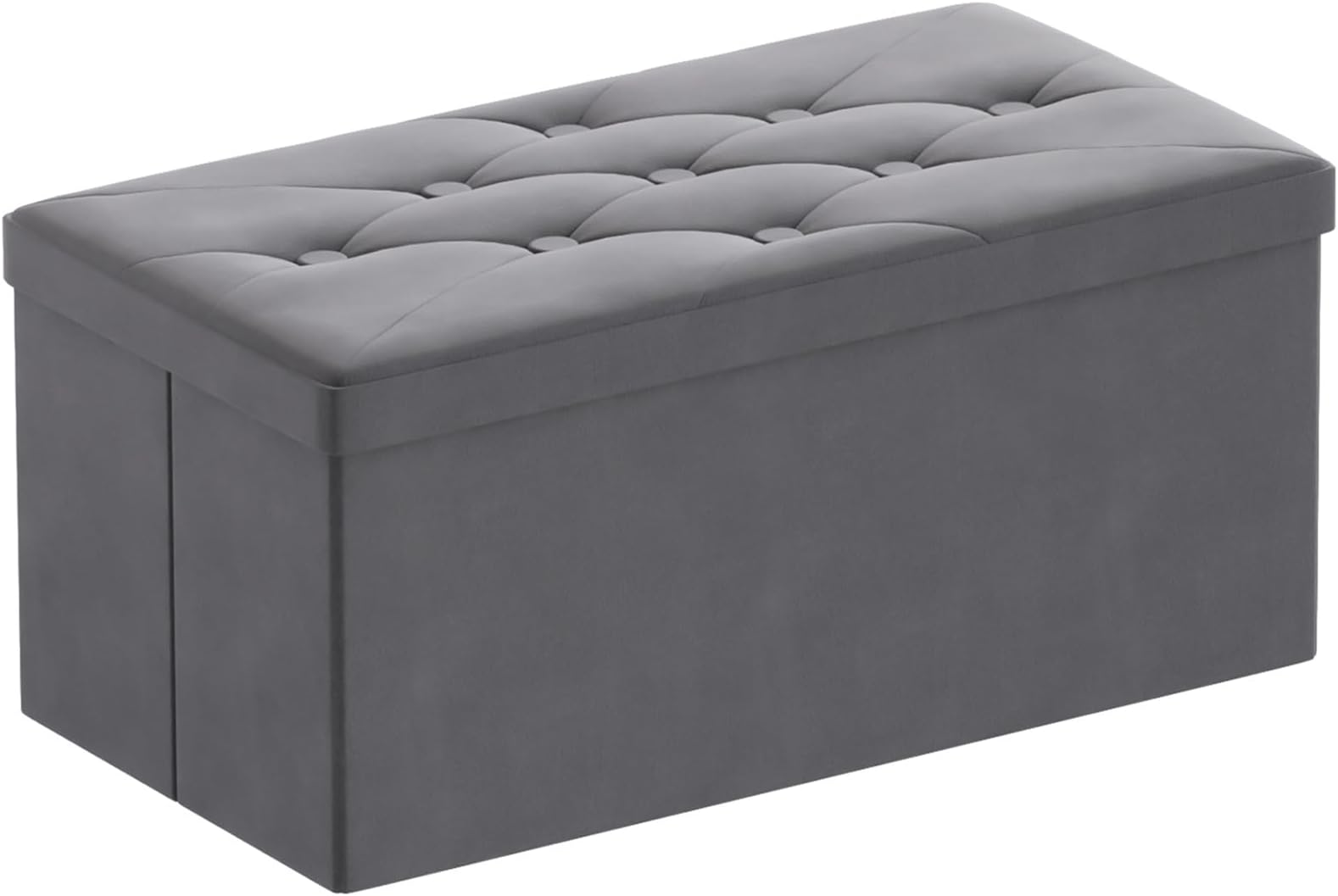 Ottoman Storage Box Velvet Foldable Storage Ottoman Bench with Highly Elastic Sponge Filling for Living Room, 76 x 38 x 38 cm, Gray