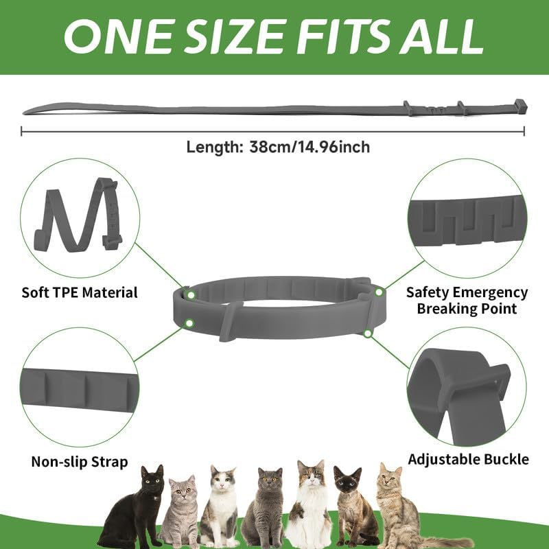 Miniatura 6 de Woyamay Paquete de 4 collares antipulgas para gatos, collar luminoso para pulgas de gato, prevención segura y natural de pulgas y garrapatas para