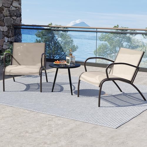COSTWAY Conjunto Jardin Exterior de 3 Piezas, 2 Sillones de Textilene y Mesa de Café, Marco de Aluminio, Muebles Mesa y Sillas Jardin Terraza Balcon Exterior - imagen 9
