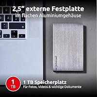 Intenso Memory Board 2,5 Zoll Externe Festplatte 1 TB – USB 3.2 Gen 1 externe HDD, Aluminium-Gehäuse, 85 MB/s Lesen, 75 MB/s Schreiben, LED-Statusanzeige, kompatibel mit Windows und Mac, silber – Ansicht 2