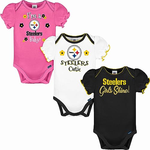 Image of Gerber NFL baby-girls Nfl Team 3 Pack Short Sleeve Onesie Bodysuit