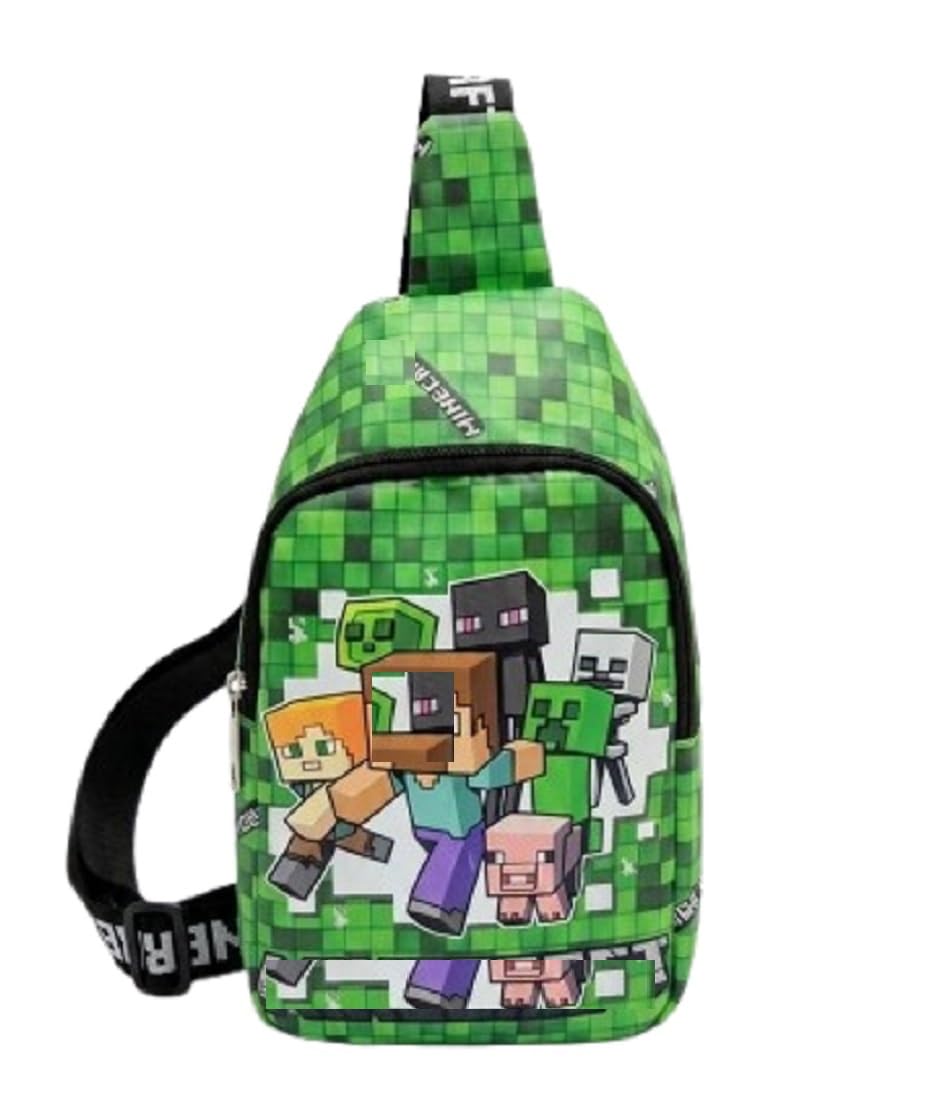 Minecrafft Chest Bag for Kids,Mine Craft Crossbody Outing chestbag, Adjustable Shoulder Strap, Gaming Chestbag, Small Size with Single Compartment (Green Color-Pack of 1)-image-13