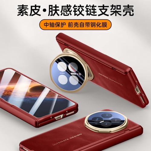 Coque pour Honor Magic V6 en cuir rouge avec support et protecteur d'écran