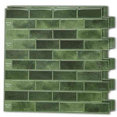 Art3d 10-Sheet Kitchen Backsplash Tiles Peel and Stick, Self Adhesive Wall Tile Sticker for Kitchen Island Bathroom Laundry Room RV Renter 12" x 12" - Jade Green