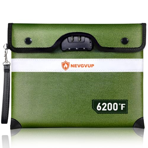 Upgraded 6200°F Fireproof Document Bag with Lock, Fire proof Money Bag for Cash with Zipper/Reflective Strip, 9 Layer of Heat Insulated Material, Water Resistant Fireproof Bags for Documents,Safe Bags