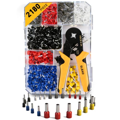 2180-Piece Ferrule Crimping Tool Kit Wire Ferrules Connectors Quadrilateral Crimp Ratchet Pliers for 0.25-10mm AWG 23-7 with Wire End Ferrules Terminals Tie Tape