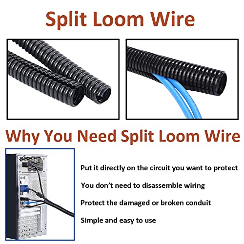 MOCNT Split Loom Wire Auto Split Loom Tubing Wire Conduit Polyethylene Corrugated Flexible Tube Cable Management Sleeve Protection Pipe Cable Tidy Organiser 18mm 10meter - Image 3