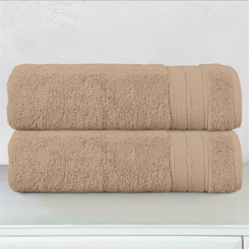 Image of Elegant Comfort Three Line Popcorn Towel Set for Bathroom 27 x 54 inches, Premium Hotel Quality 2-Pack Bath Towels, 100% Turkish Cotton, Soft and Durable, Quick Dry and Highly Absorbent, Tan