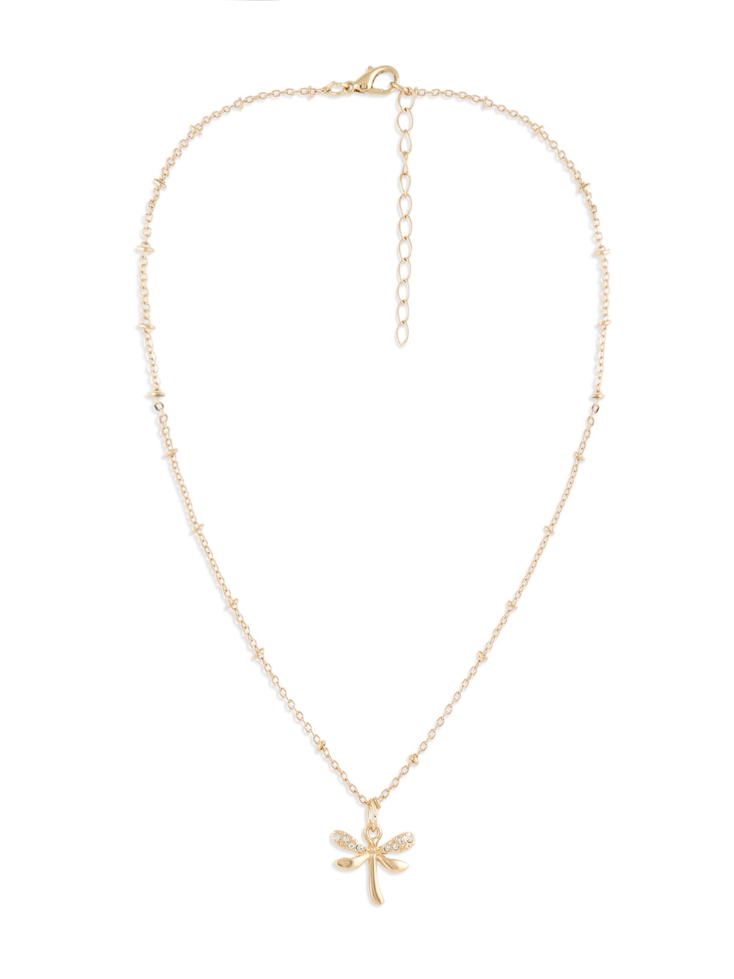zaveri pearls Gold Tone Dazzling Austrian Diamonds Dragonfly Pendant With Chain For Women-ZPFK22388-picture-12