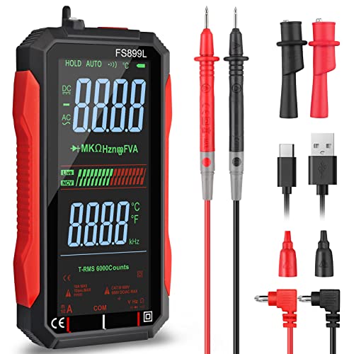 Neoteck USB Rechargeable Multimeter 6000 Counts Digital Voltmeter with 4.8’’ LCD Screen Auto-Ranging Multi Tester Capacitance Resistance Frequency Diode Live Check Voltage Tester