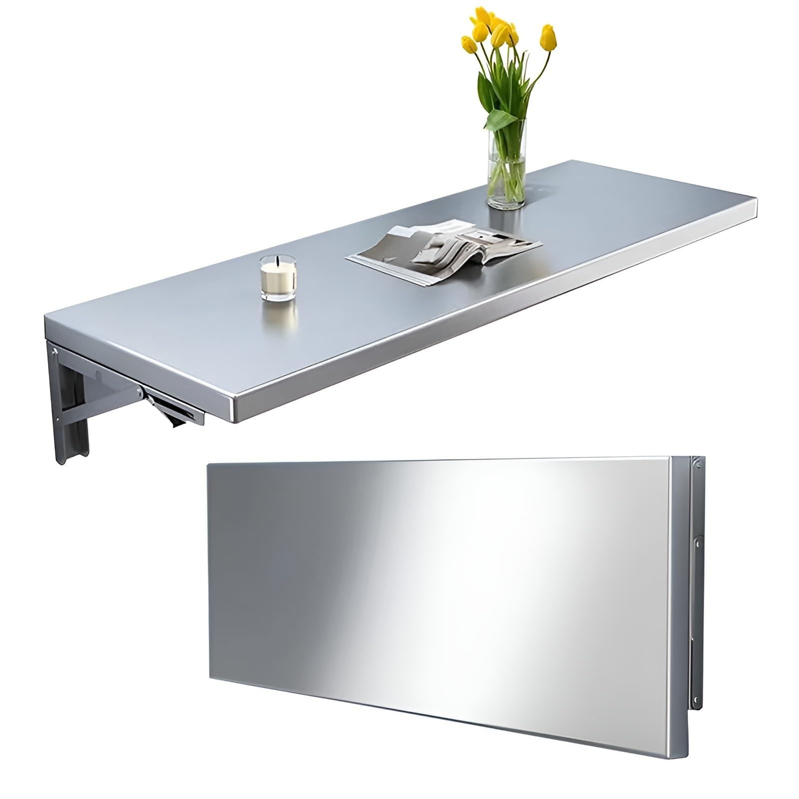 GYRAZXS 80x30cm Wall-Mounted Folding Desk Stainless Steel Floating Table Space-Saving Laptop Workstation Functional Hanging Desk for Laundry Home Office and Small Spaces