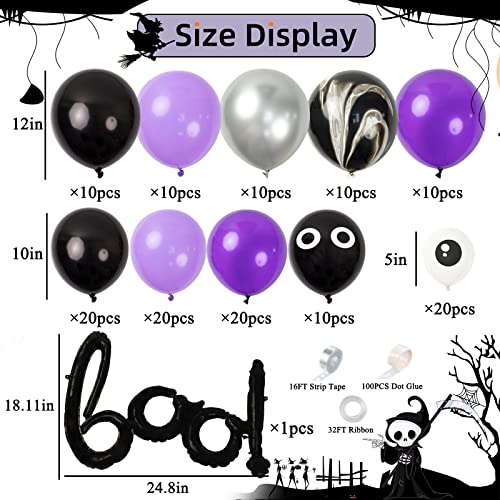 Halloween Balloon Garland Arch Kit - 144Pcs Black Purple Silver Skull Eyeball Halloween Balloons And Boo Foil Balloon For Indoor Outdoor Halloween Party Decorations #TOP2