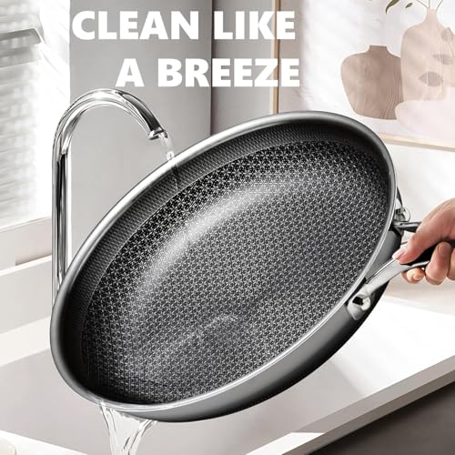 Image of OATOFP Non Stick Frying Pans Set with Lids, Hybrid Skillet Set Nonstick (8+10+12inch), Pans for cooking, PFOA Free Stainless Steel Kitchen set, Dishwasher and Oven-Safe Cookware Sets, Quiche Pans