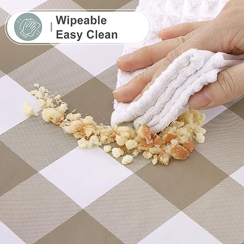 Image of misaya 2 Pack Waterproof Vinyl Table Cloth, Buffalo Flannel Backed Tablecloth, Wipeable Plastic Table Cover for Dinner, Kitchen, Outdoor (54 inch x 54 inch, Khaki and White)