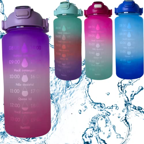 Garrafa de agua galão squeeze 2L frase motivacional escrito Ingles fitness academia escola colorida