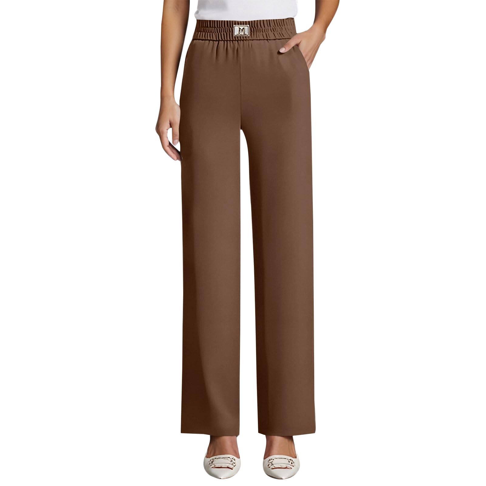Linebalm Pants Pulisa for Women Perfect Drape High Rise Pull-On Stretch Pants Breathable Wide Leg Trousers with Pockets