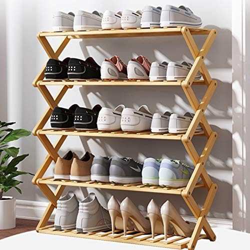 hkwshop Shoe Rack 5 Layers of Wood Color Foldable Without Installing Shoe Rack Simple Bamboo Shoe Rack Multi-layer Household Shoe Cabinet Economical Storage Rack Shoe Tower Shelf