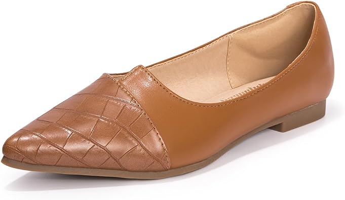 FUNKYMONKEY Black Flats Shoes for Women, Comfort Pointed Toe Slip On Work Shoes