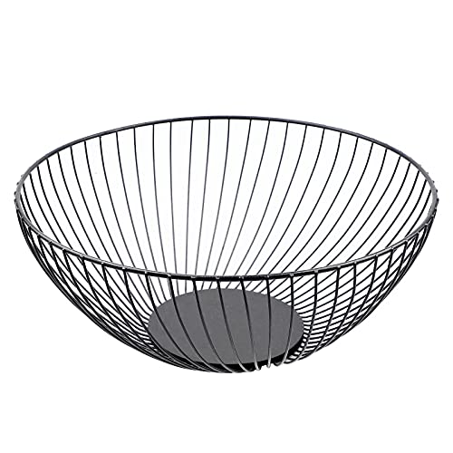EXLECO Obstkorb Metall Schwarze Obstschale aus Metalldraht, Obstaufbewahrungskorb Vintage Obstschüssel Multifunktionaler Obstkorb aus Eisen, Deko Drahtkorb (26 * 26 * 10cm)