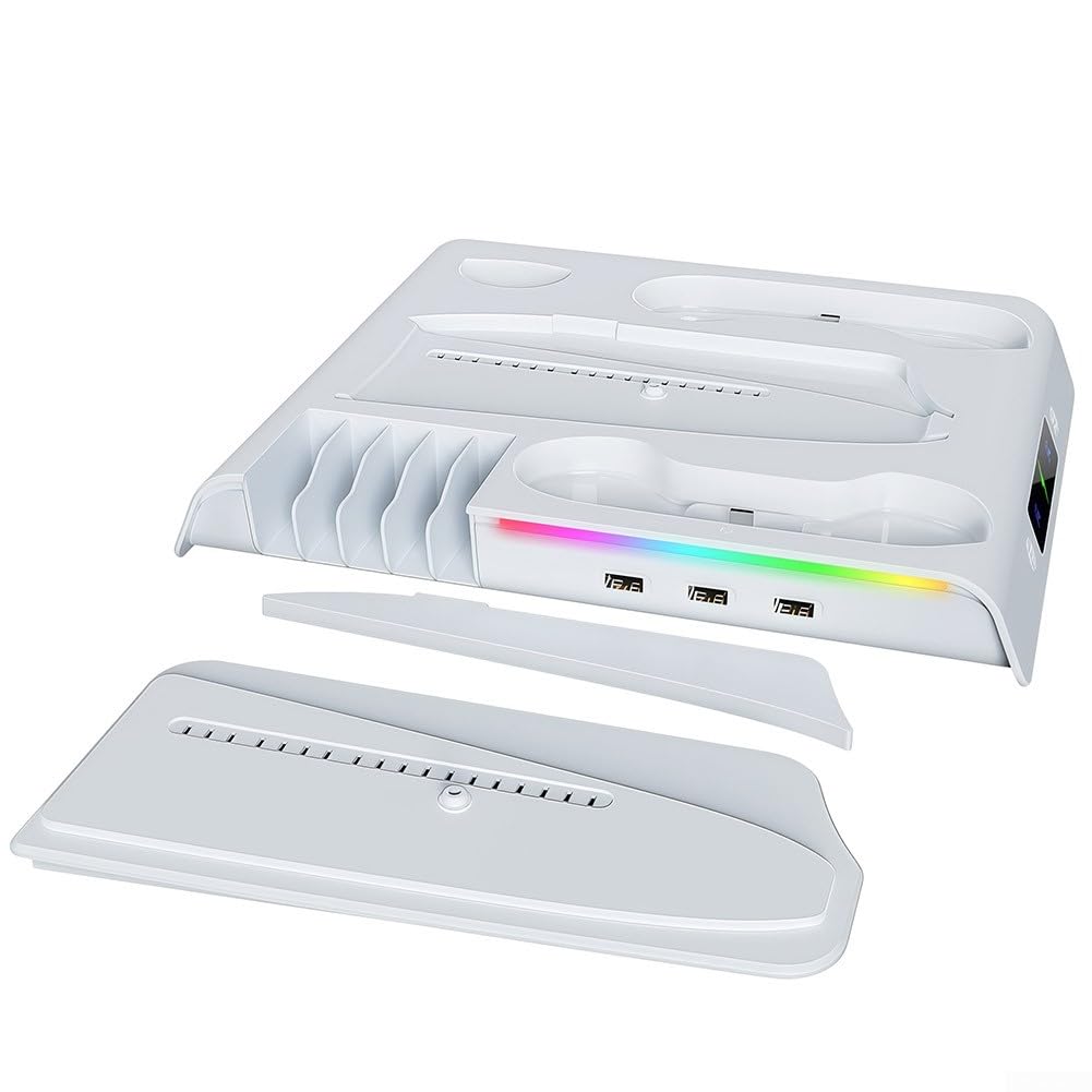 Base di raffreddamento per PS5 Slim, con luci RGB Rack di stoccaggio Doppio Controller Caricabatterie Console di gioco Multi funzionale Pro Ambiente per l'illuminazione Supporto verticale Efficiente