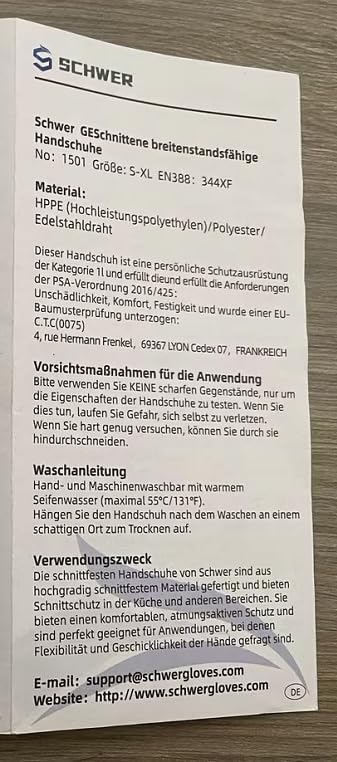 Miniatura 10 de Schwer SlicePro ANSI A9 - Guantes resistentes a cortes AR1501, guantes de corte confiables de grado alimenticio, guantes de mandolina para cortar