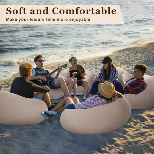 Image of Realspring Inflatable Bean Bag Chairs Outdoor Blow up Camping Chairs Inflatable Lazy Sofa Folding Portable Bean Bag Loungers Couch for Movie Night(Coffee,12 Pcs)