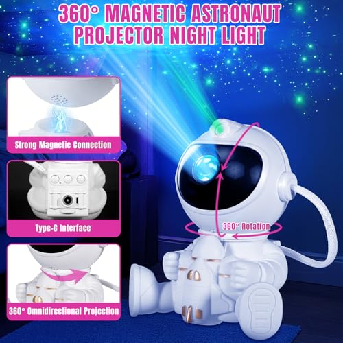 KDISHKRA Astronaut Sternenhimmel Projektor, LED Nachtlicht für Kinder & Erwachsene, 8 Nebel+1 Stern, 5 Helligkeitsstufen, 360° Dreh, Fernbedienung – Ideal für Kinderzimmer Deko & Geburtstagsgeschenk