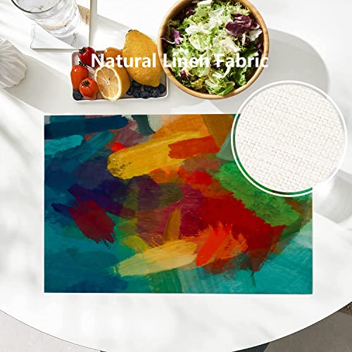 Batmerry Modern Colorful Decorative Placemats, Abstract Art Digital Painting Color Texture Artwork Woven Burlap Modern Placemats For Dining Table Kitchen Farmhouse Wedding Decor Indoor Set Of 4 #TOP1