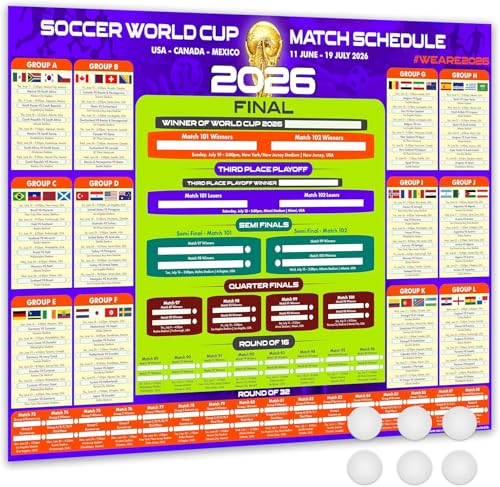 ARS Football World Cup 2026 Wall Chart Schedule A1 Poster (84 x 59 cm) 48 Team Fixtures Dates Stadiums & UK Time (BST) 250gsm Uncoated Paper.