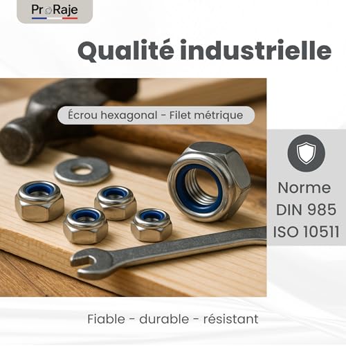 Nylstop-Mutter M5 Edelstahl unverlierbar Ø 5 mm | Bremsmuttern 5 mm selbstsichernd, Sechskant, selbstsichernd DIN 985, Edelstahl A2-70 (V2A/304) mit Nylonring: 500 Stück ProRaje