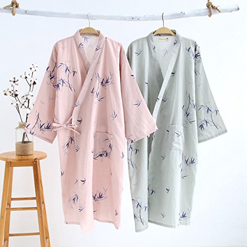 Shanghai Story Men Cotton Kimono Bathrobe with Pockets Robe Bamboo Printed Sleepwear3