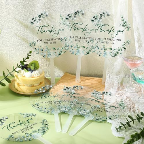 Image of Geelin 50 Pcs Wedding Fans Eucalyptus Transparent Acrylic Bridal Shower Favor Fans for Guests Thank You for Celebrating with Us Handheld Gift for Wedding Bridesmaid Ceremony Baby Shower Summer Outdoor