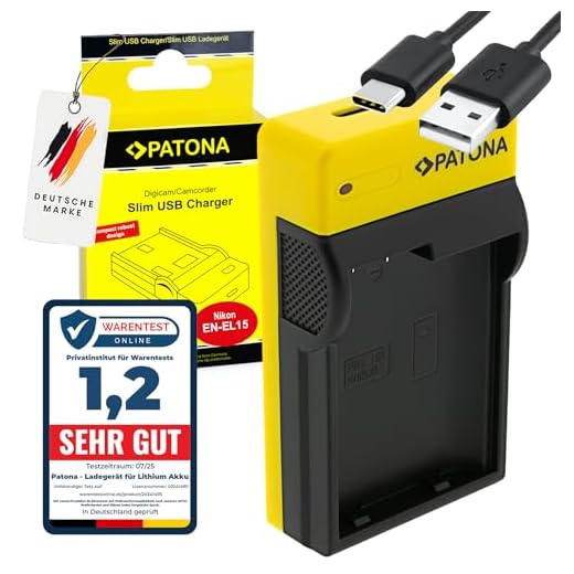 PATONA Smal laddare för EN-EL15-batteri kompatibelt med Nikon 1 V1 D600 D610 D7000 D8000