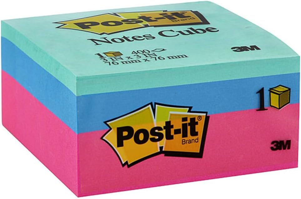 Notas Post-it, 3 x 3 pulgadas, 1 cubo, las notas adhesivas favoritas número 1 de Estados Unidos, onda rosa, eliminación limpia, reciclable (2027-RCR)