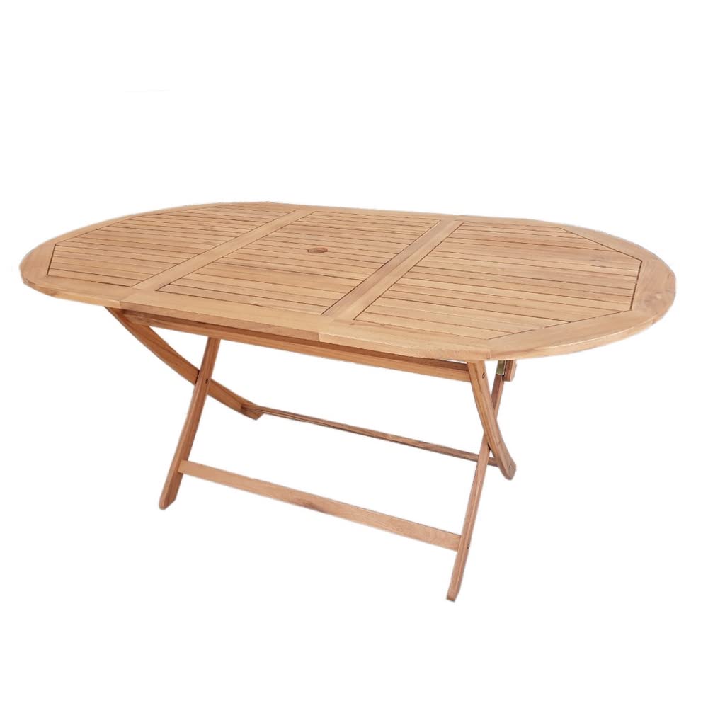 LOLAhome Mesa de jardín Resistente y Plegable Ovalada de 160x85x74 cm, para 4-6 Personas | De Madera natual sostenible de Acacia con FSC |para Exterior, jardín, terraza, balcón o Piscina | Kate