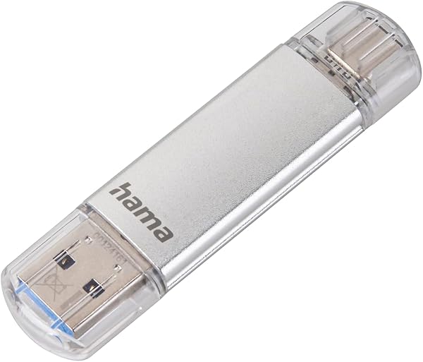Hama 64GB USB-Speicherstick mit USB 3.2 Gen 1-Type-C (2-in-1 USB-Stick, z.B. für Android Handy, Tablet, Computer, Notebook, MacBook, OTG, 40MB/s) USB-Typ-C Handy-Stick, Doppel Memory-Stick Silber - 1