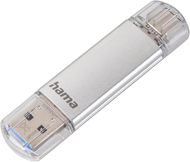 Hama 64GB USB-Speicherstick mit USB 3.2 Gen 1-Type-C (2-in-1 USB-Stick, z.B. für Android Handy, Tablet, Computer, Notebook, MacBook, OTG, 40MB/s) USB-Typ-C Handy-Stick, Doppel Memory-Stick Silber