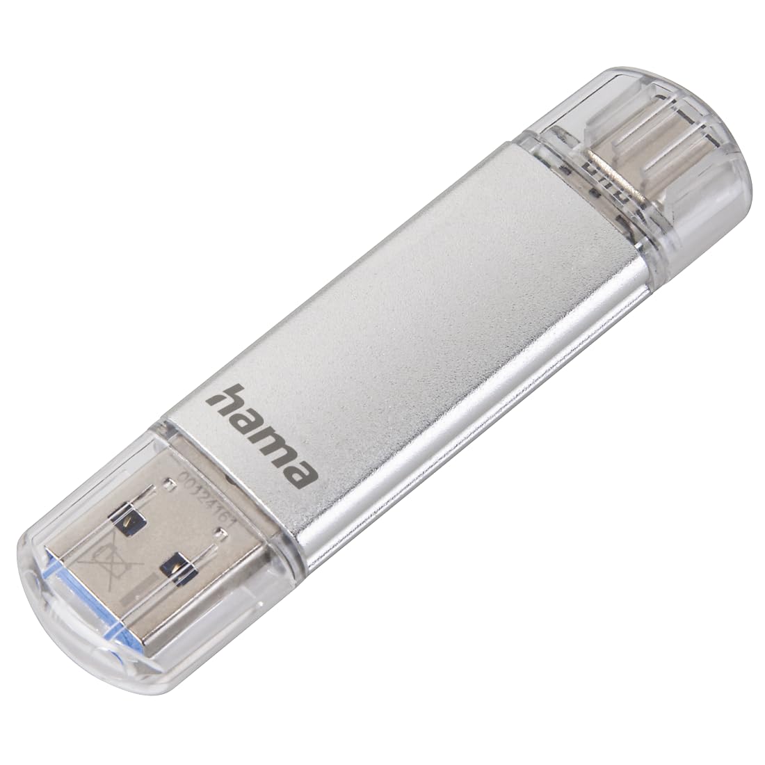 Hama 64GB USB-Speicherstick mit USB 3.2 Gen 1-Type-C (2-in-1 USB-Stick, z.B. für Android Handy, Tablet, Computer, Notebook, MacBook, OTG, 40MB/s) USB-Typ-C Handy-Stick, Doppel Memory-Stick Silber