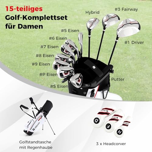 FANTASK Damen Golfschläger Set Schlägersätze, Rot, 15 teilig