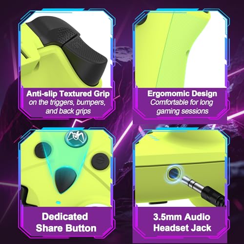Image of UGAME Wired Xbox Controller for X Box Series X S One PC PS4 Switch, Gaming Control Controllers with 1000Hz Polling Rate No Drift Stick, Custom Paddles Turbo RGB Light Remote, Green Gamepad